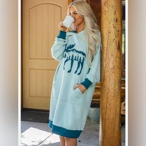 Lazy One Mountain‎ Moose Sleep Hoodie Long line SZ L